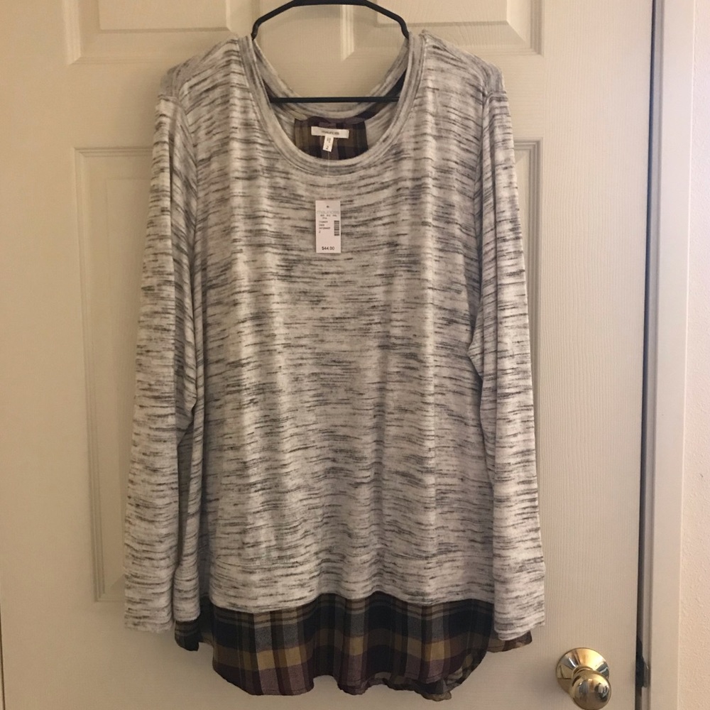 MAURICES Plaid Lace Up Back Pullover Sweater